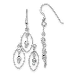 Sterling Silver Rhodium-plated Polished Textured & Beaded Dangle Earrings