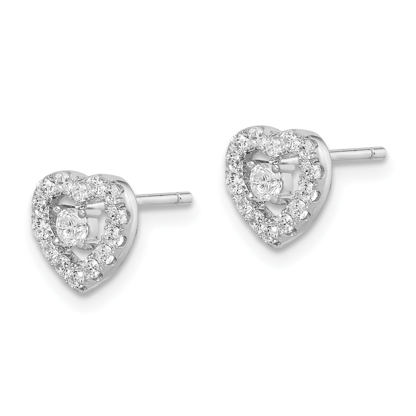 Sterling Silver Rhodium-plated CZ Heart Post Earrings Secondary image
