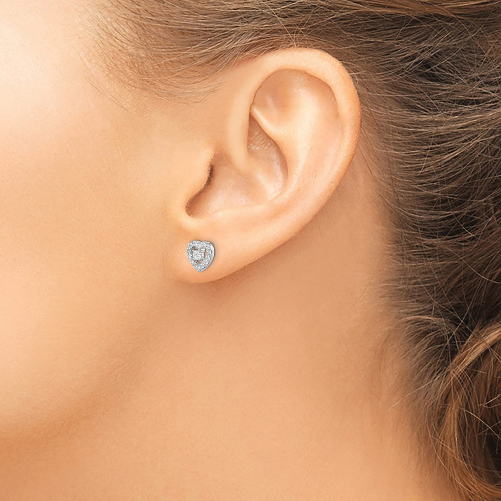 Cubic Zirconia Heart Stud Earrings in Sterling Silver, 8mm - Sophia Jewelers