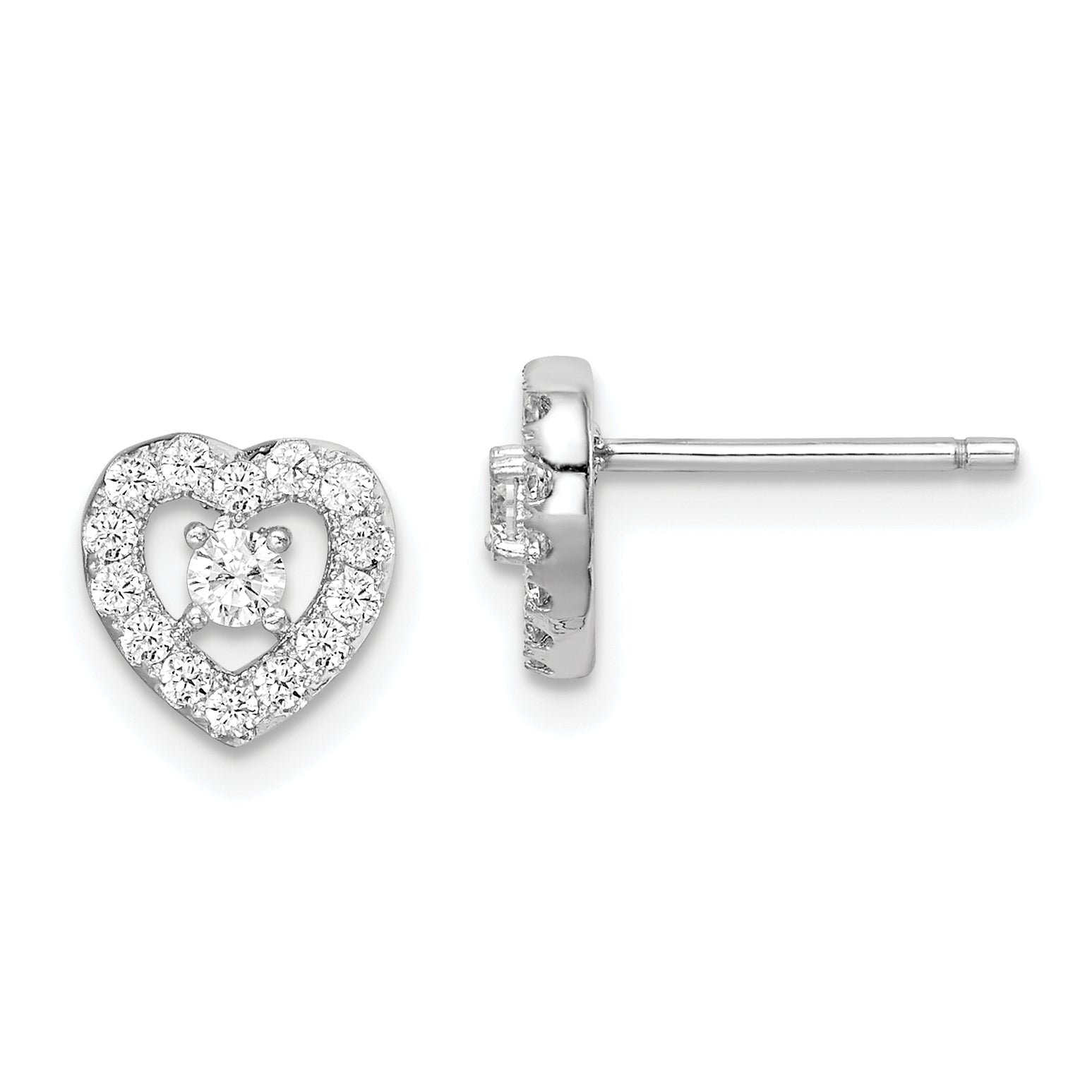 Sterling Silver Rhodium-plated CZ Heart Post Earrings Main image