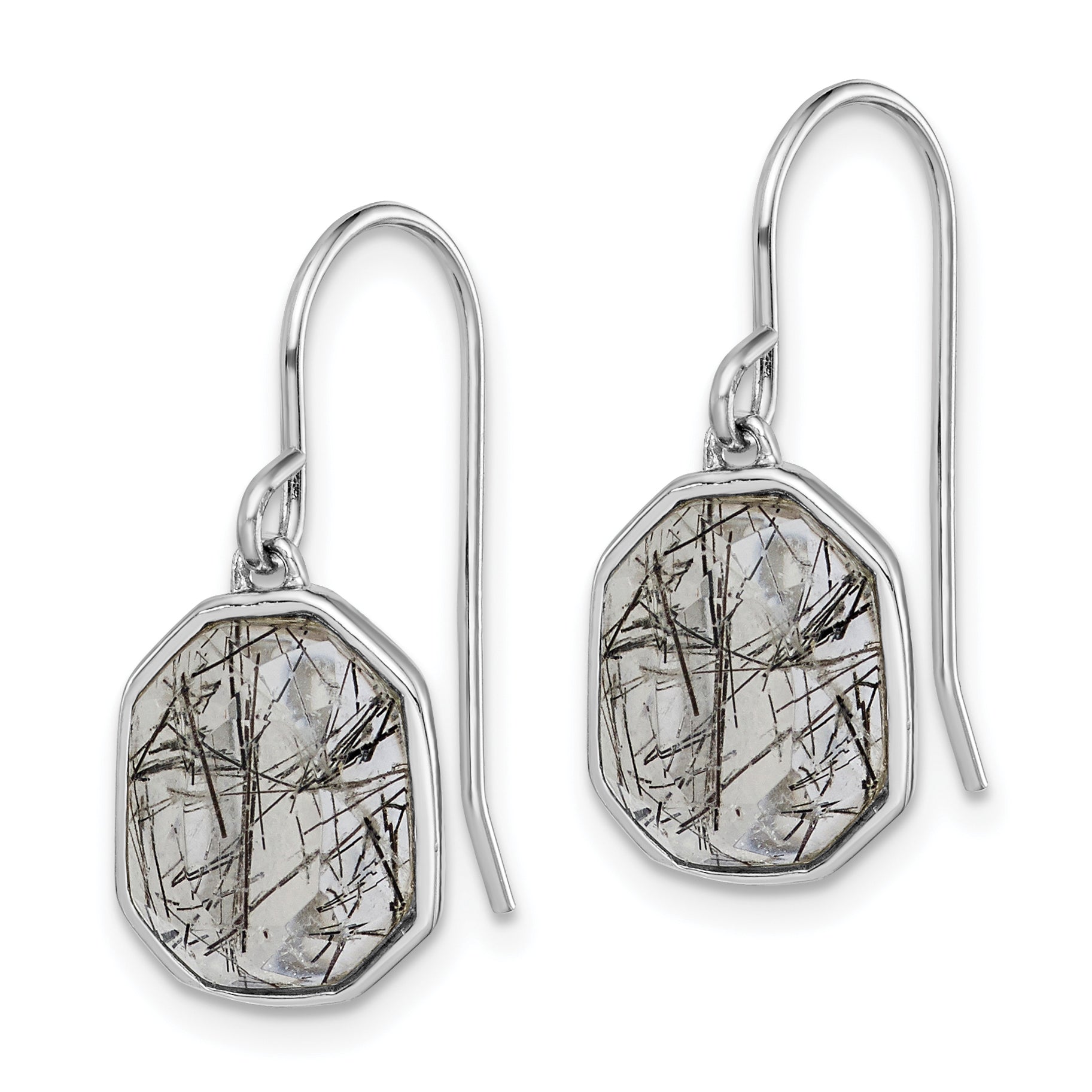 Sterling Silver RH-plated Polished Tourmalinated Quartz Dangle Earrings Secondary image