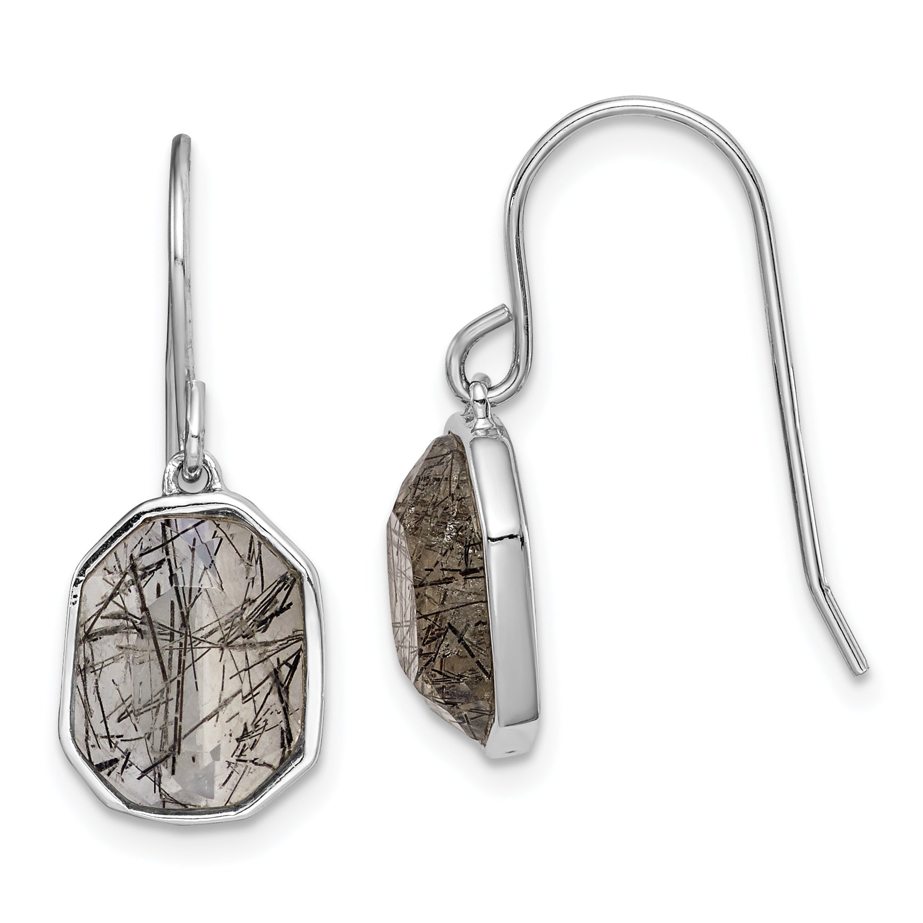 Sterling Silver RH-plated Polished Tourmalinated Quartz Dangle Earrings Main image