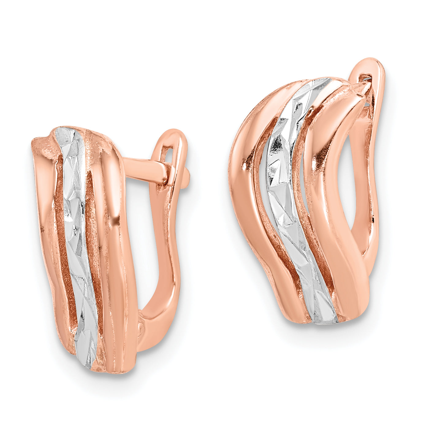 Sterling Silver Rose Tone and Diamond Cut Hoop Earrings Secondary image