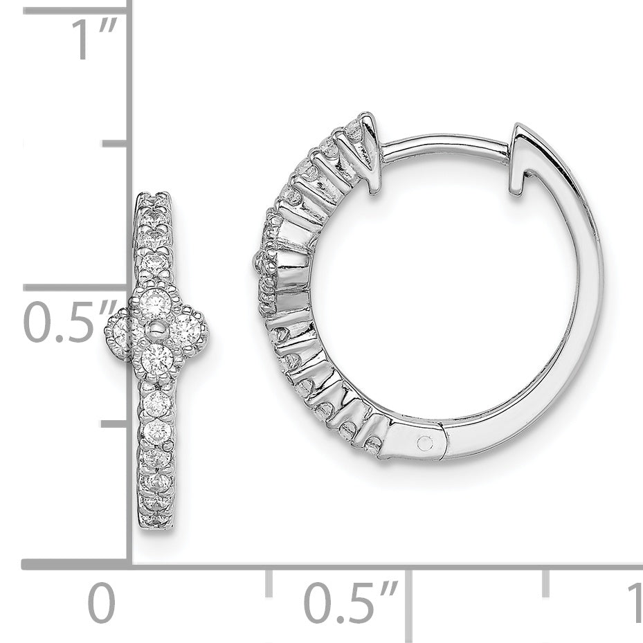 Sterling Silver Rhodium Plated CZ Hinged Hoop Earrings
