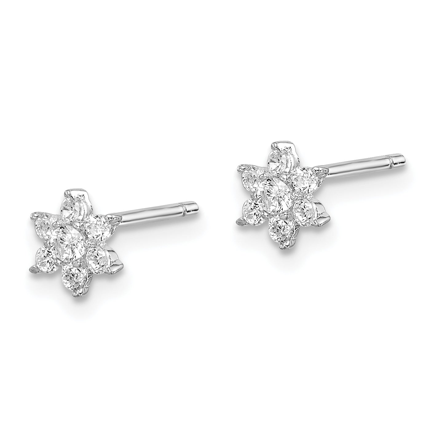 Sterling Silver Rhodium-plated CZ Flower Post Earrings Secondary image