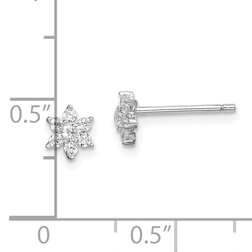 Sterling Silver Rhodium-plated CZ Flower Post Earrings