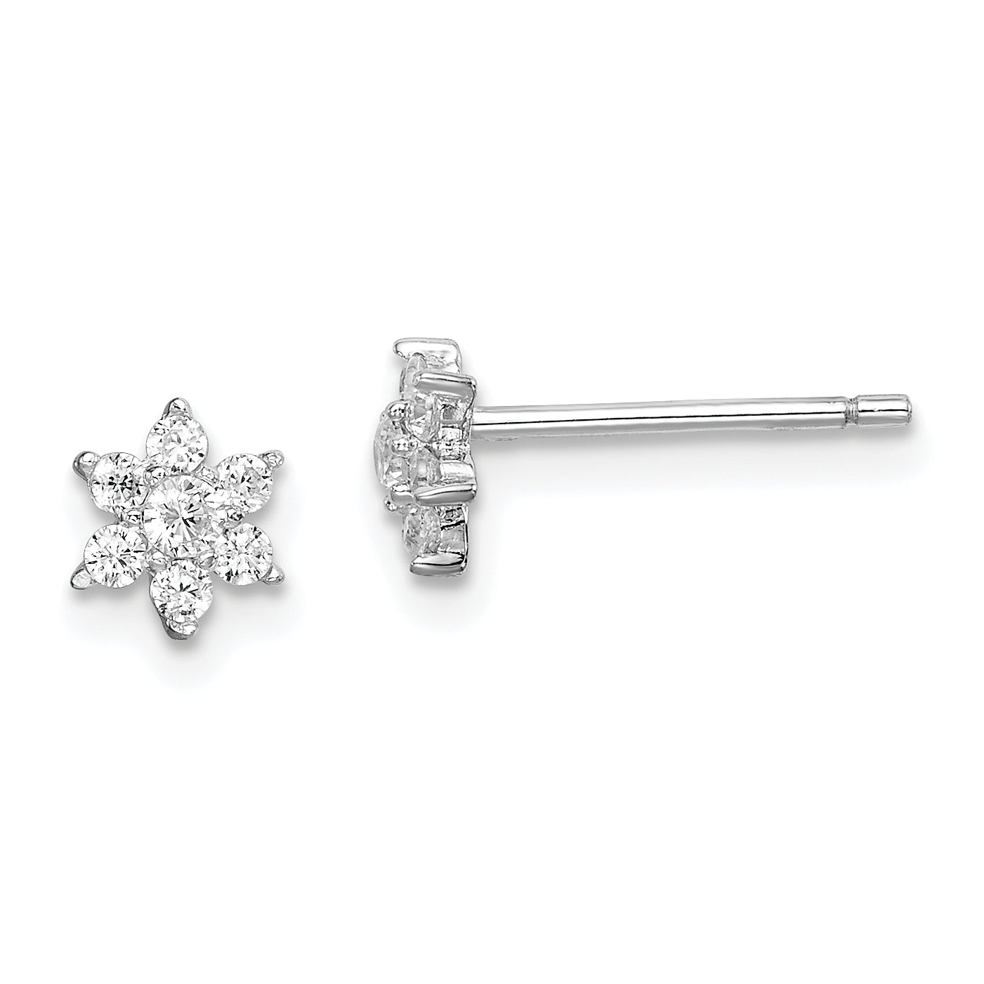 Sterling Silver Rhodium-plated CZ Flower Post Earrings Main image