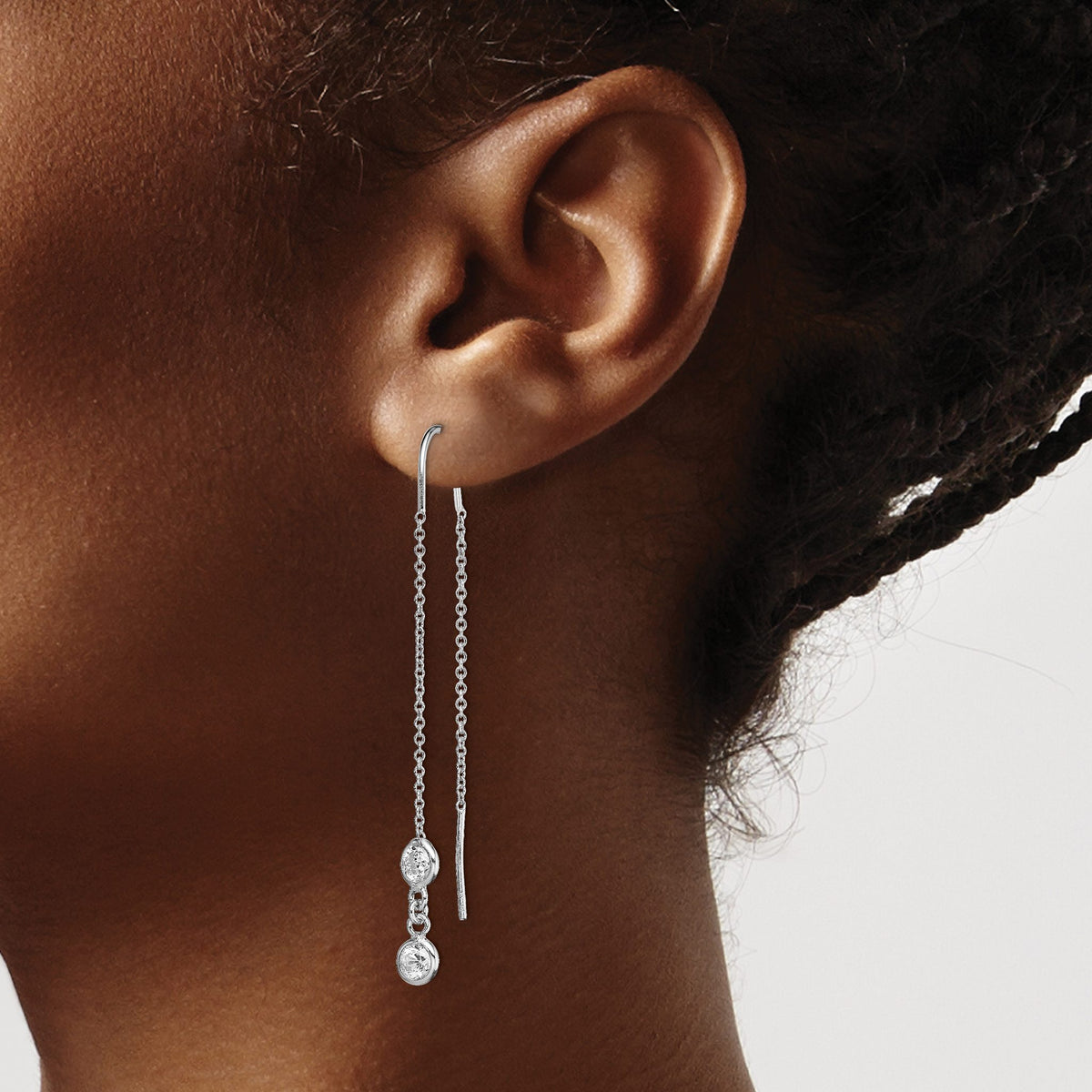 Cubic Zirconia Threader Earrings in Sterling Silver, 4.7mm - Sophia Jewelers