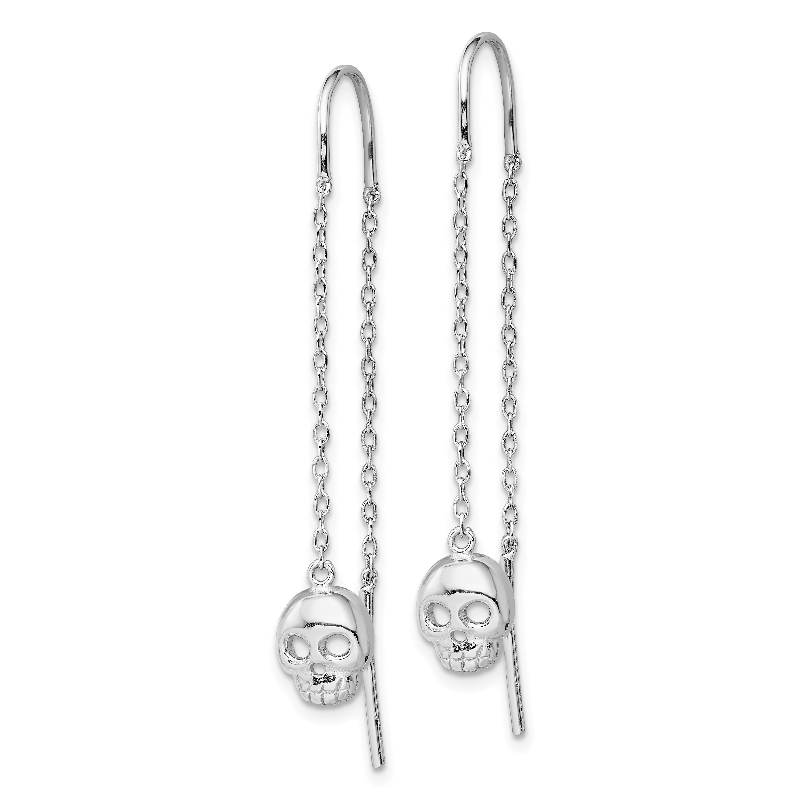 Sterling Silver Rhodium-plated Polished Skull Threader Earrings Secondary image