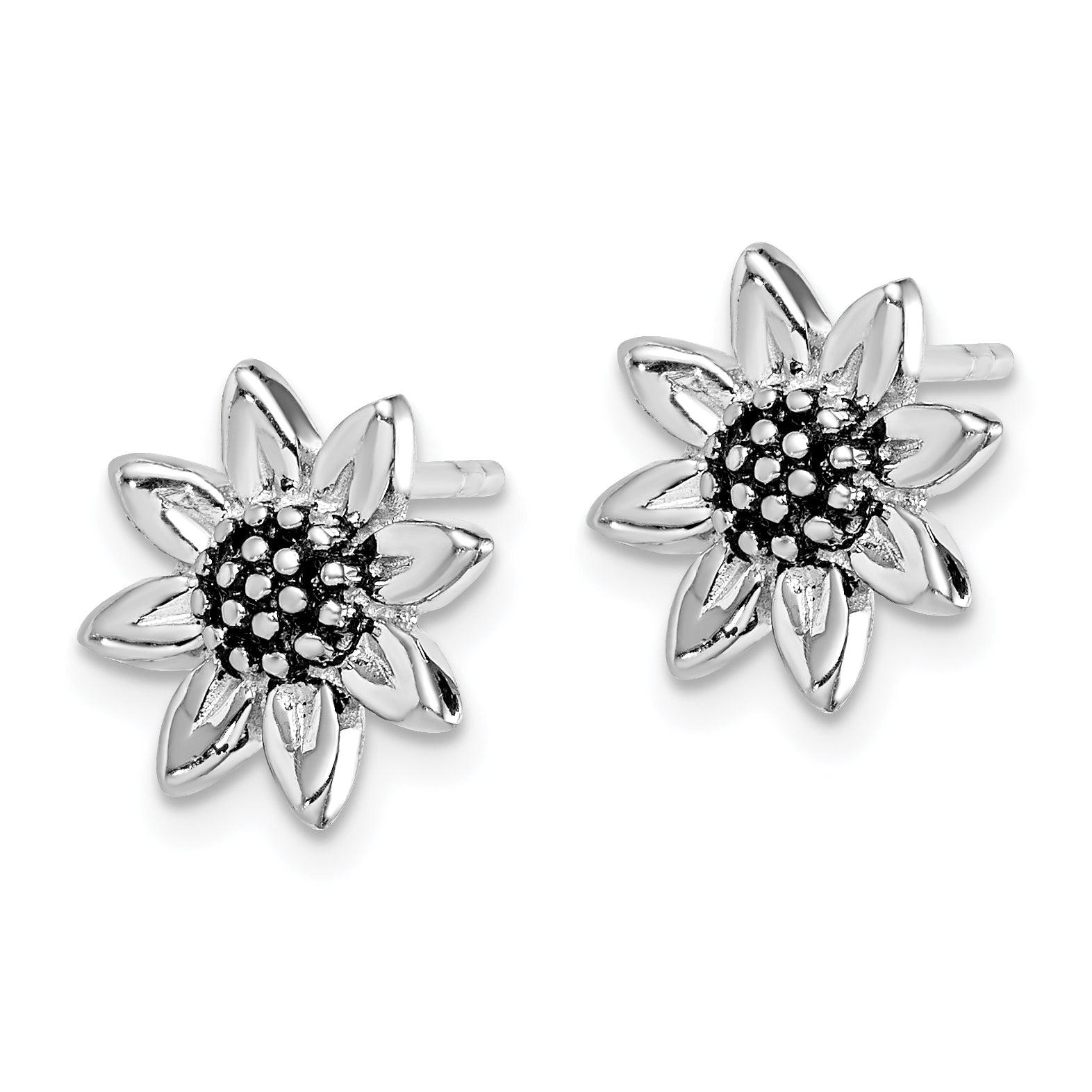 Sterling Silver Rhodium-plated Sunflower Post Earring