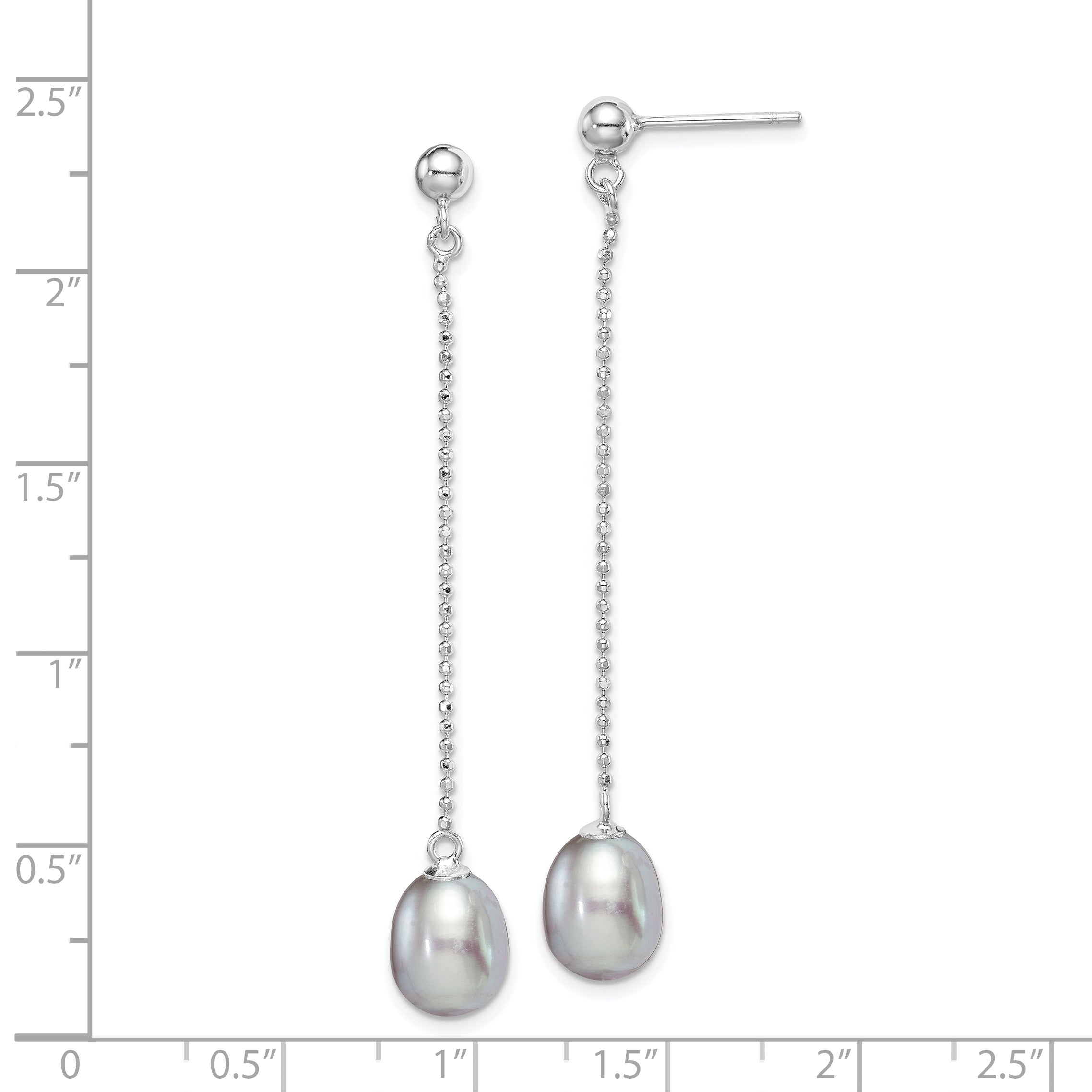 Sterling Silver Rhodium-plated 7-8mm Grey Teardrop Freshwater Cultured Pearl Post Dangle Earrings