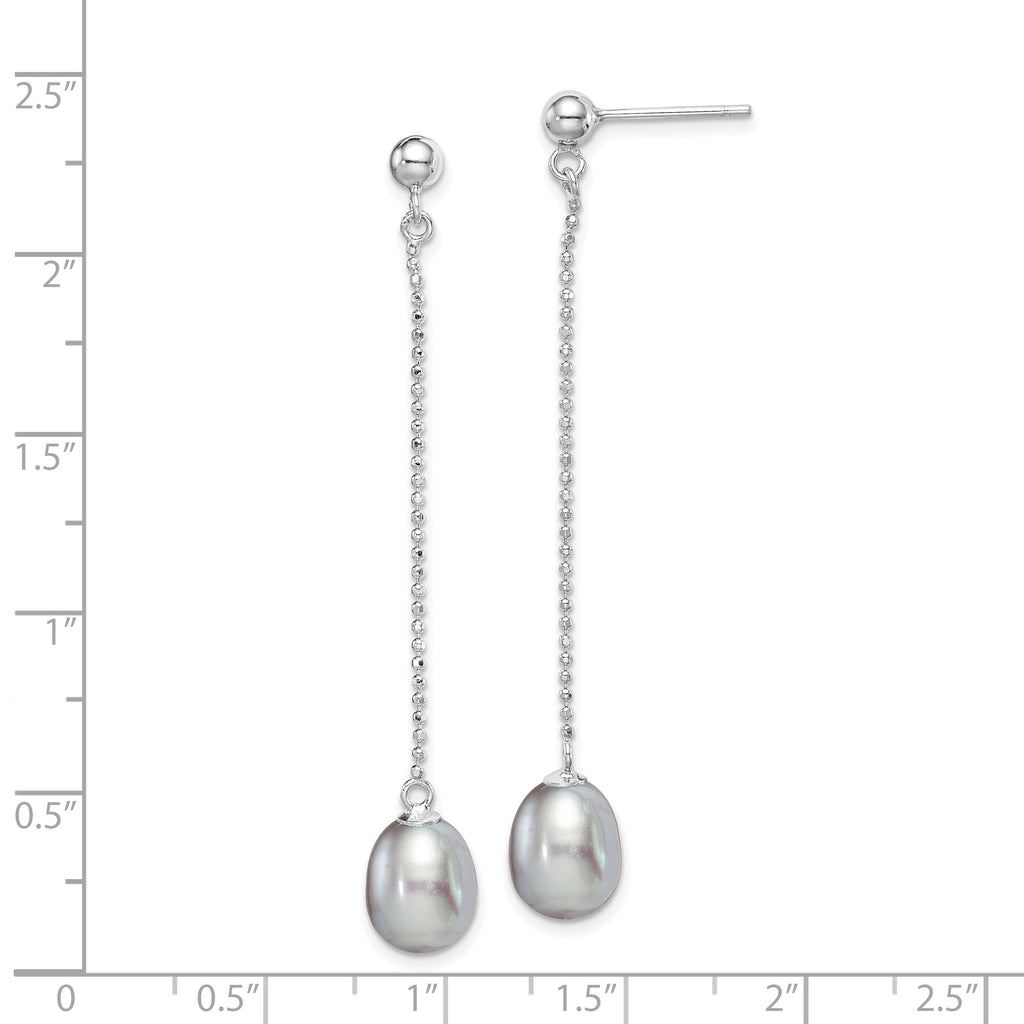 Sterling Silver Rhodium-plated 7-8mm Grey Teardrop Freshwater Cultured Pearl Post Dangle Earrings
