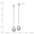 Sterling Silver Rhodium-plated 7-8mm Grey Teardrop Freshwater Cultured Pearl Post Dangle Earrings