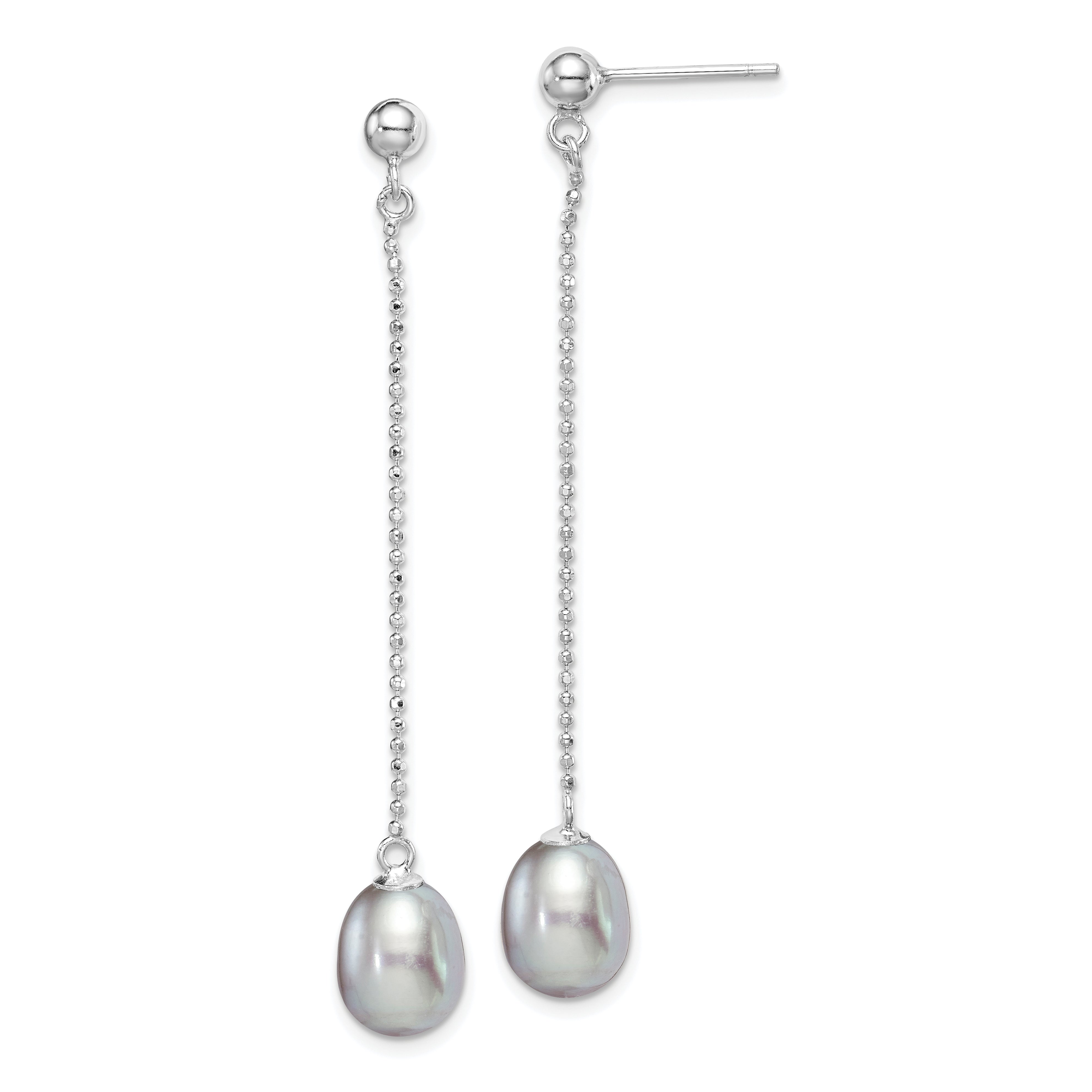 Sterling Silver Rhodium-plated 7-8mm Grey Teardrop Freshwater Cultured Pearl Post Dangle Earrings Main image