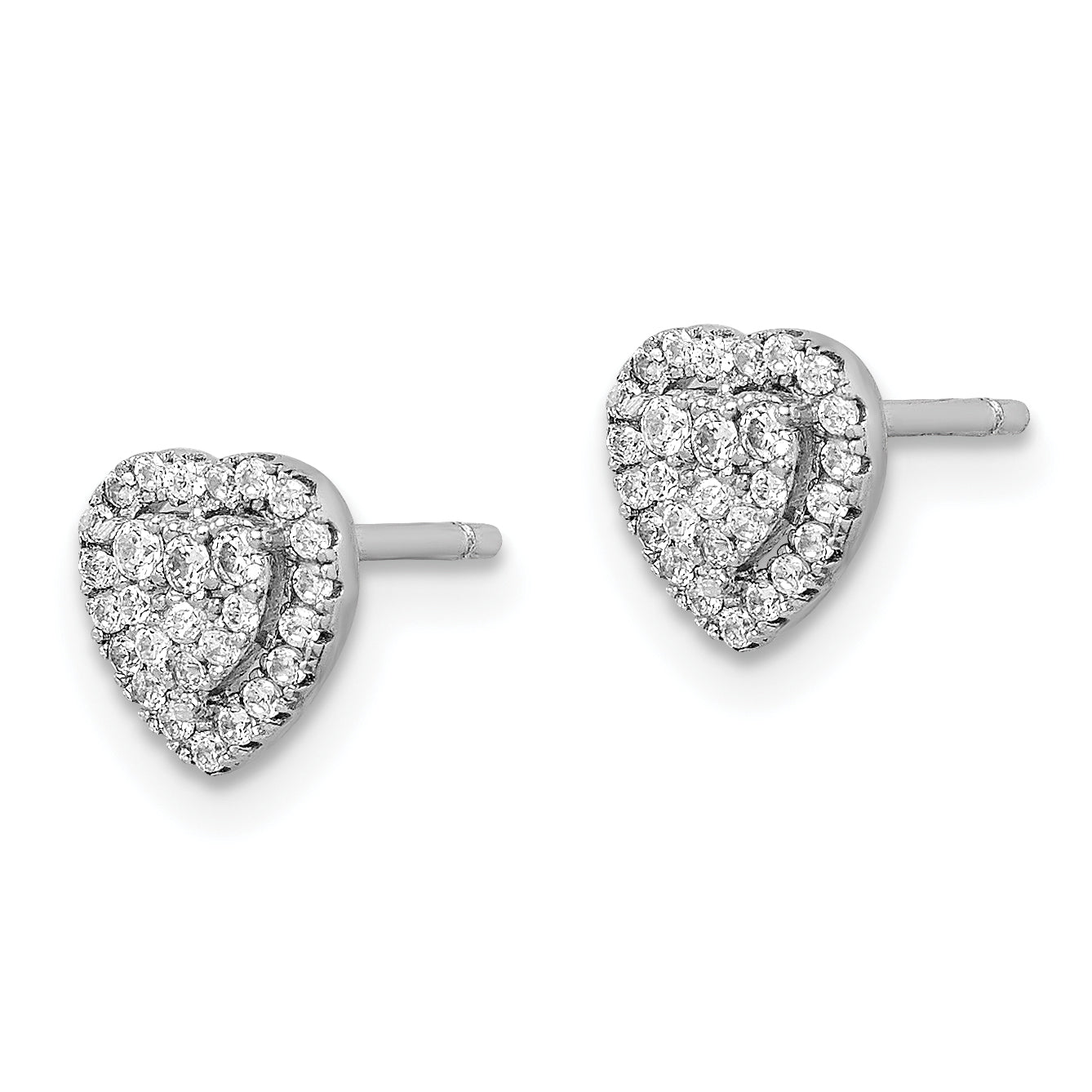 Sterling Silver Rhodium-plated Pave CZ Heart Post Earrings Secondary image