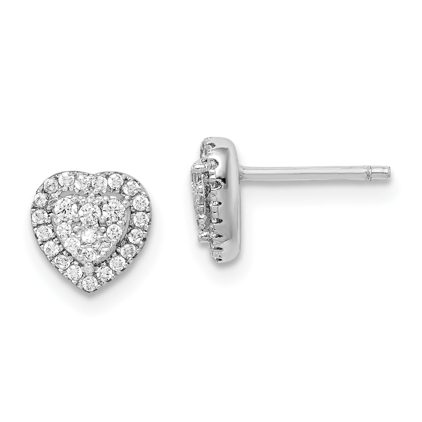Sterling Silver Rhodium-plated Pave CZ Heart Post Earrings Main image