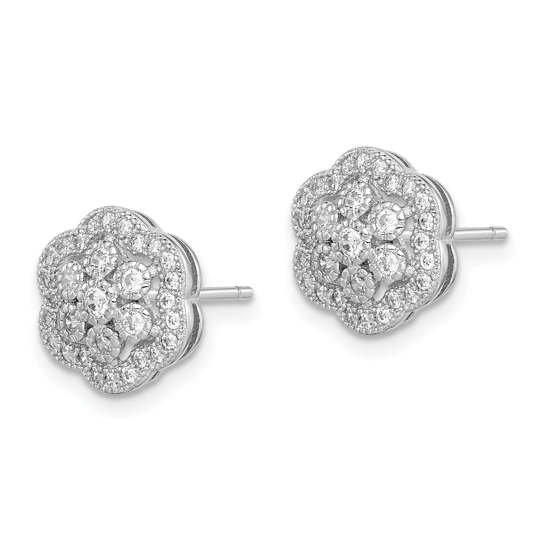 Sterling Silver Rhodium-plated Polished CZ Flower Post Earrings Secondary image