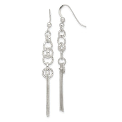Sterling Silver Polished & D/C Circle & Multi-strand Chain Dangle Earrings