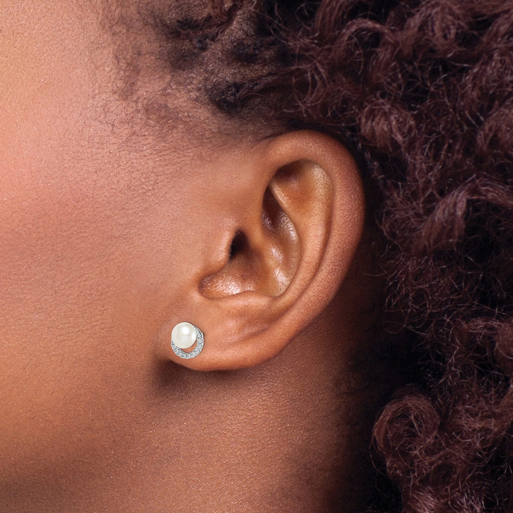 Freshwater Pearl Cubic Zirconia Stud Earrings in Sterling Silver, 5-6mm - Sophia Jewelers
