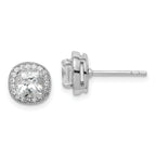 Sterling Silver RH-plated Polished & Textured 5mm CZ Halo Post Earrings