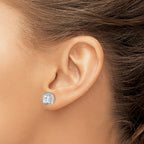 Smaller Center Stone Cubic Zirconia Halo Stud Earrings in Sterling Silver, 10.54mm - Sophia Jewelers