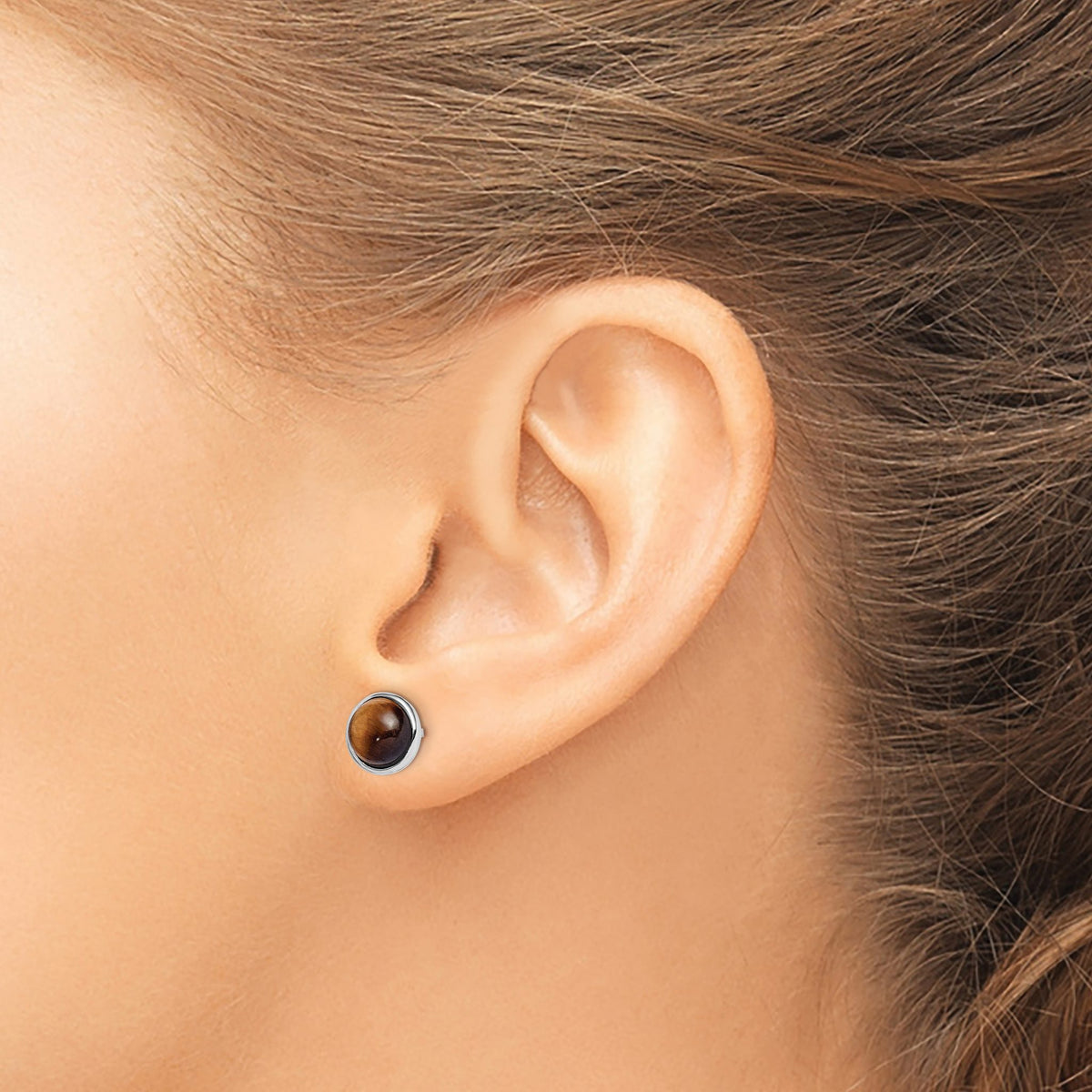 Tiger's Eye Stud Earrings in Sterling Silver, 7mm - Sophia Jewelers