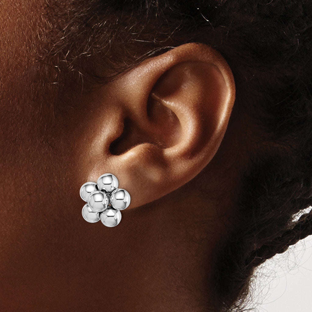 Beaded Stud Earrings in Sterling Silver, 14.45mm - Sophia Jewelers
