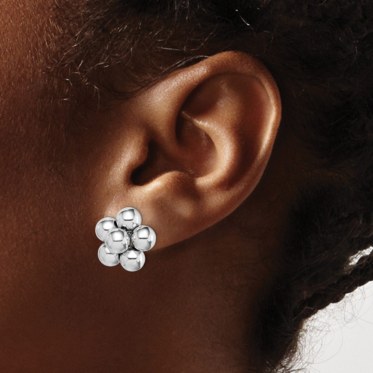Beaded Stud Earrings in Sterling Silver, 14.45mm - Sophia Jewelers