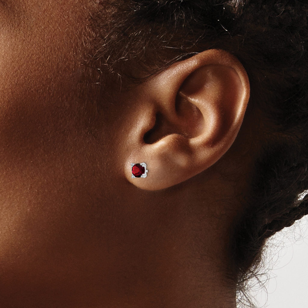 Round Garnet Stud Earrings in Sterling Silver, 5mm - Sophia Jewelers