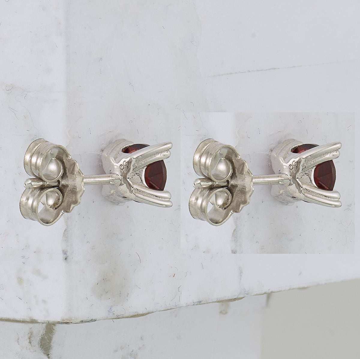 Round Garnet Stud Earrings in Sterling Silver, 5mm - Sophia Jewelers
