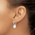 White Rice Freshwater Pearl Hoop Dangle Earrings in Sterling Silver - Sophia Jewelers