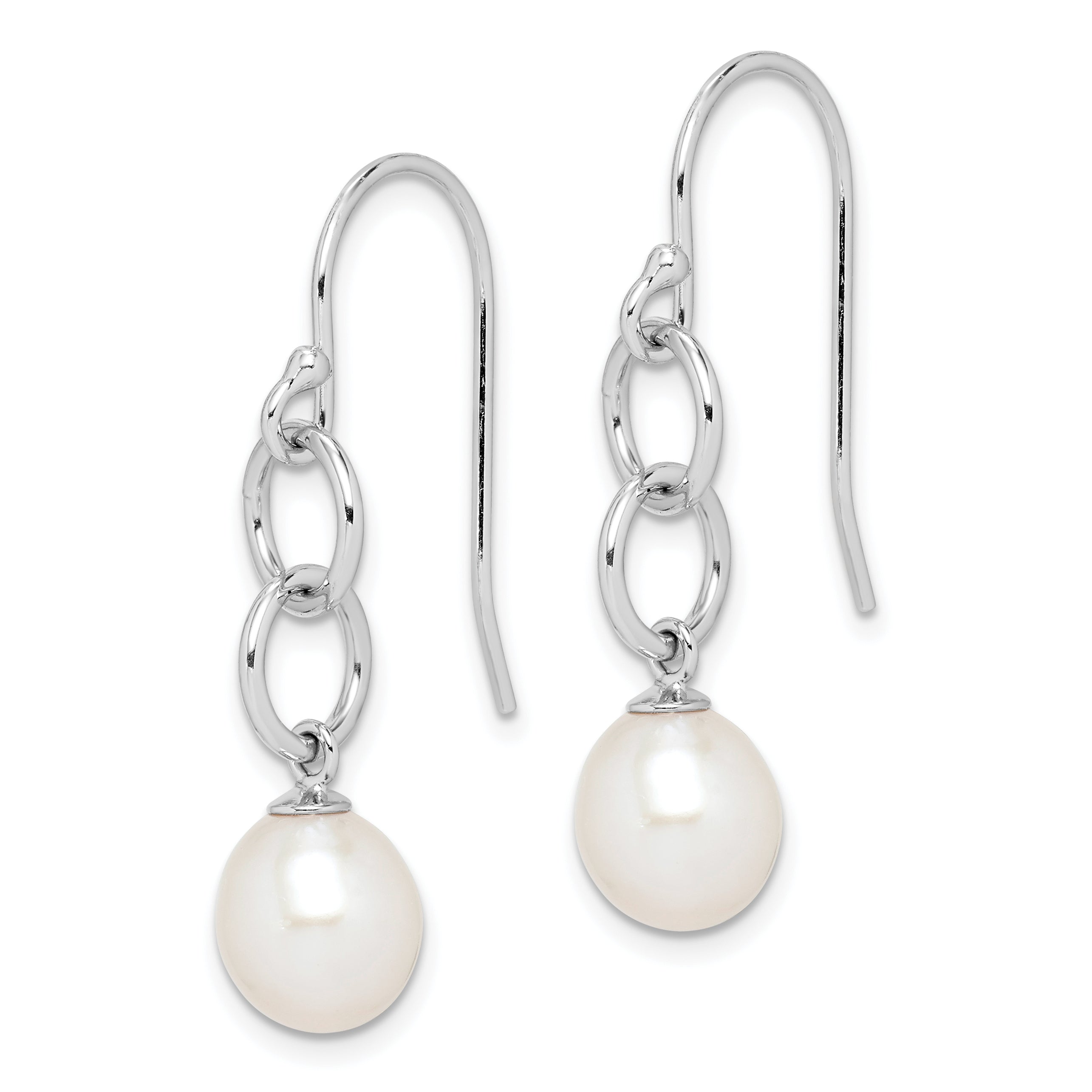 Sterling Silver Rhodium-plated 7-8mm White Teardrop Freshwater Cultured Pearl Circle Dangle Earrings Secondary image