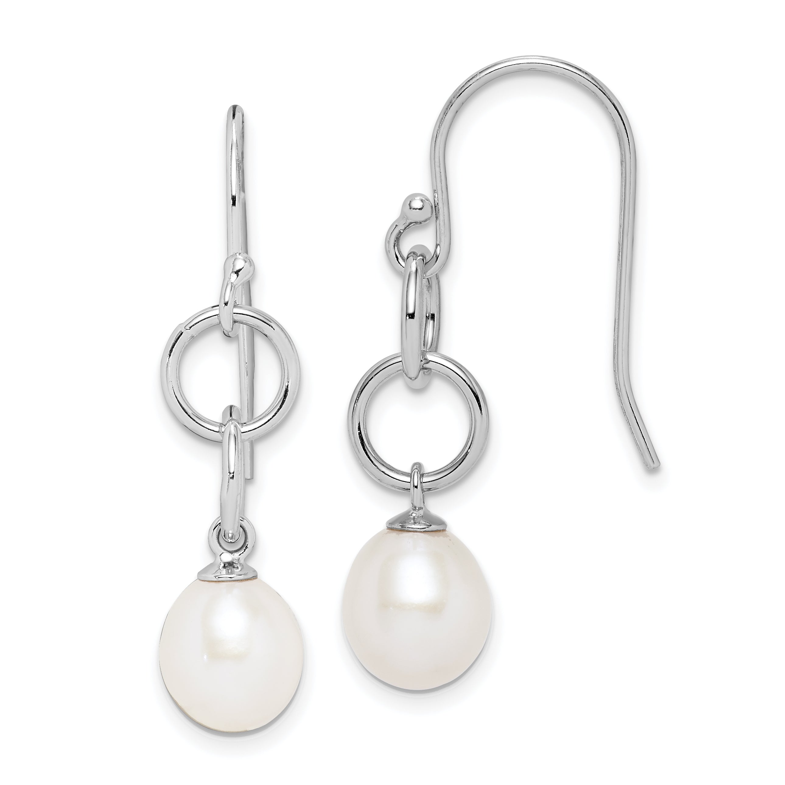Sterling Silver Rhodium-plated 7-8mm White Teardrop Freshwater Cultured Pearl Circle Dangle Earrings Main image