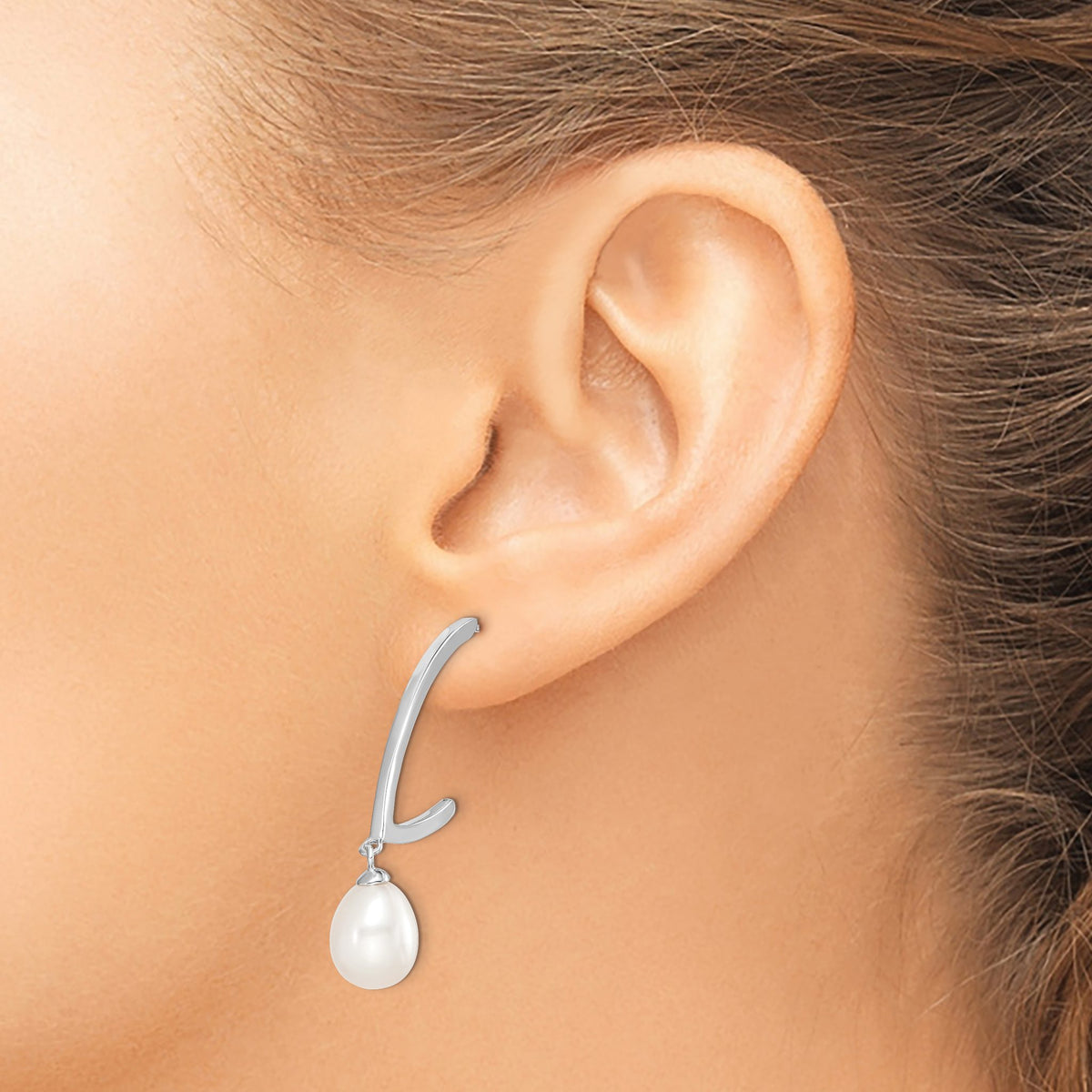 White Rice Freshwater Pearl Dangle Earrings in Sterling Silver, 8-9mm - Sophia Jewelers