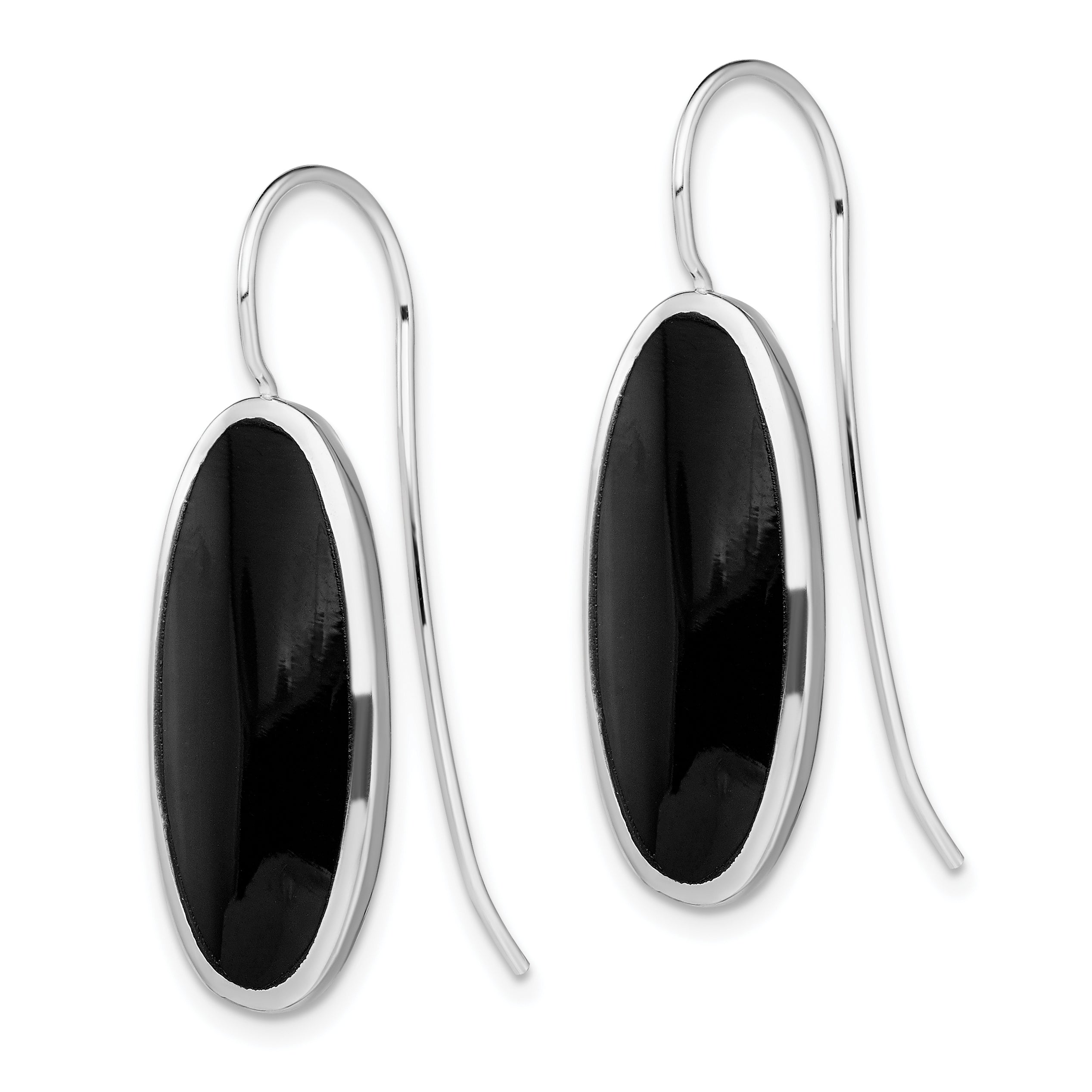 Sterling Silver Rhodium-plated Polished Onyx Oval Dangle Earrings Secondary image