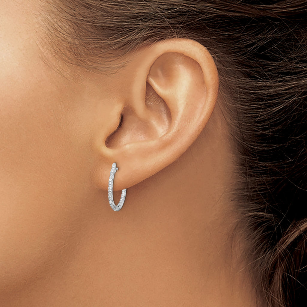 Cubic Zirconia In/Out Hoop Earrings in Sterling Silver, 18mm Hinged - Sophia Jewelers
