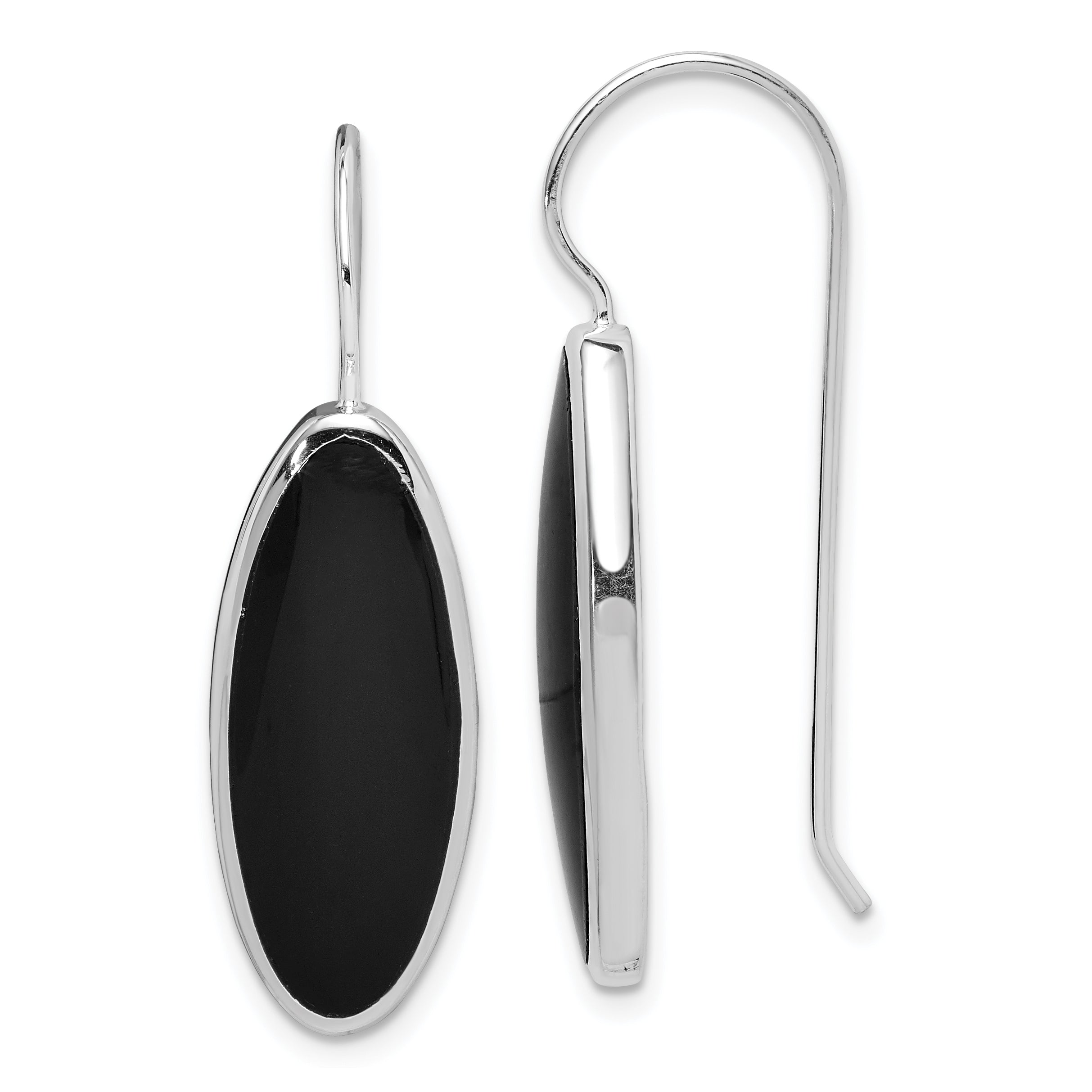 Sterling Silver Rhodium-plated Polished Onyx Oval Dangle Earrings Main image