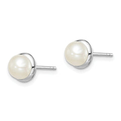 Sterling Silver Rhodium-plated 6-7mm White Button Freshwater Cultured Pearl Post Earrings