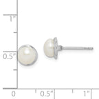 Sterling Silver Rhodium-plated 6-7mm White Button Freshwater Cultured Pearl Post Earrings