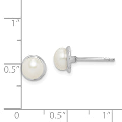 Sterling Silver Rhodium-plated 6-7mm White Button Freshwater Cultured Pearl Post Earrings