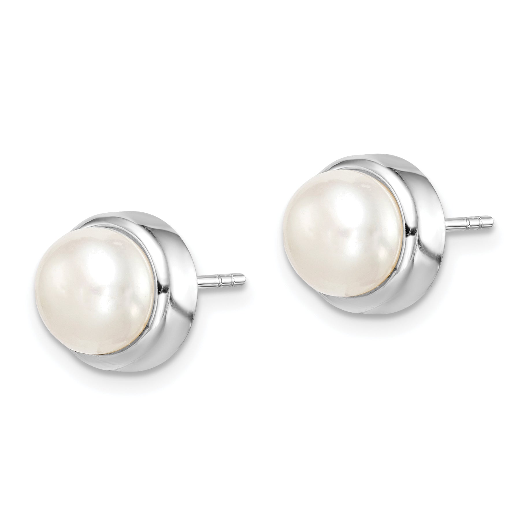 Sterling Silver Rhodium-plated 7-8mm White Button Freshwater Cultured Pearl Post Earrings