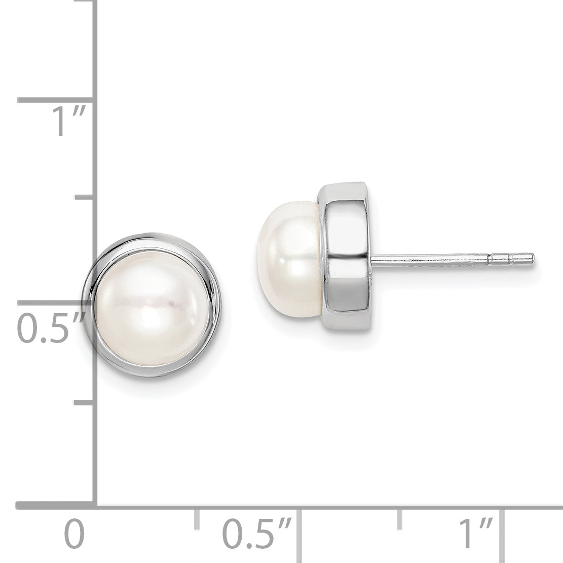 Sterling Silver Rhodium-plated 7-8mm White Button Freshwater Cultured Pearl Post Earrings