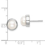 Sterling Silver Rhodium-plated 7-8mm White Button Freshwater Cultured Pearl Post Earrings