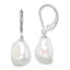 Sterling Silver Rhodium-plated 11-12mm White Keshi Freshwater Cultured Pearl Leverback Dangle Earrings