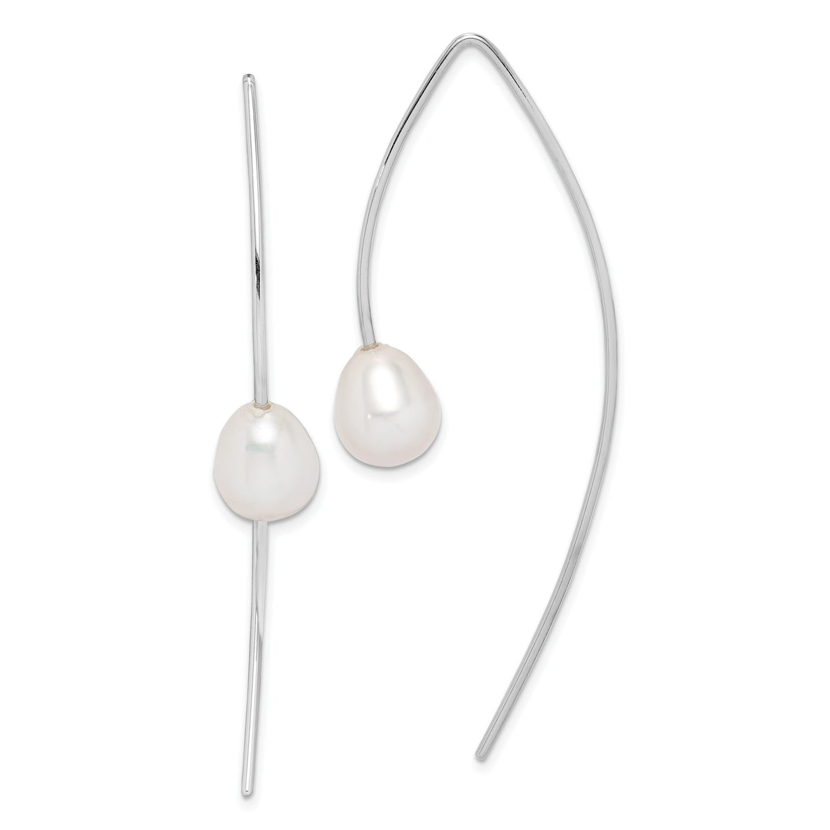 Teardrop Freshwater Pearl Threader Earrings in Sterling Silver, 8-9mm - Sophia Jewelers Main image