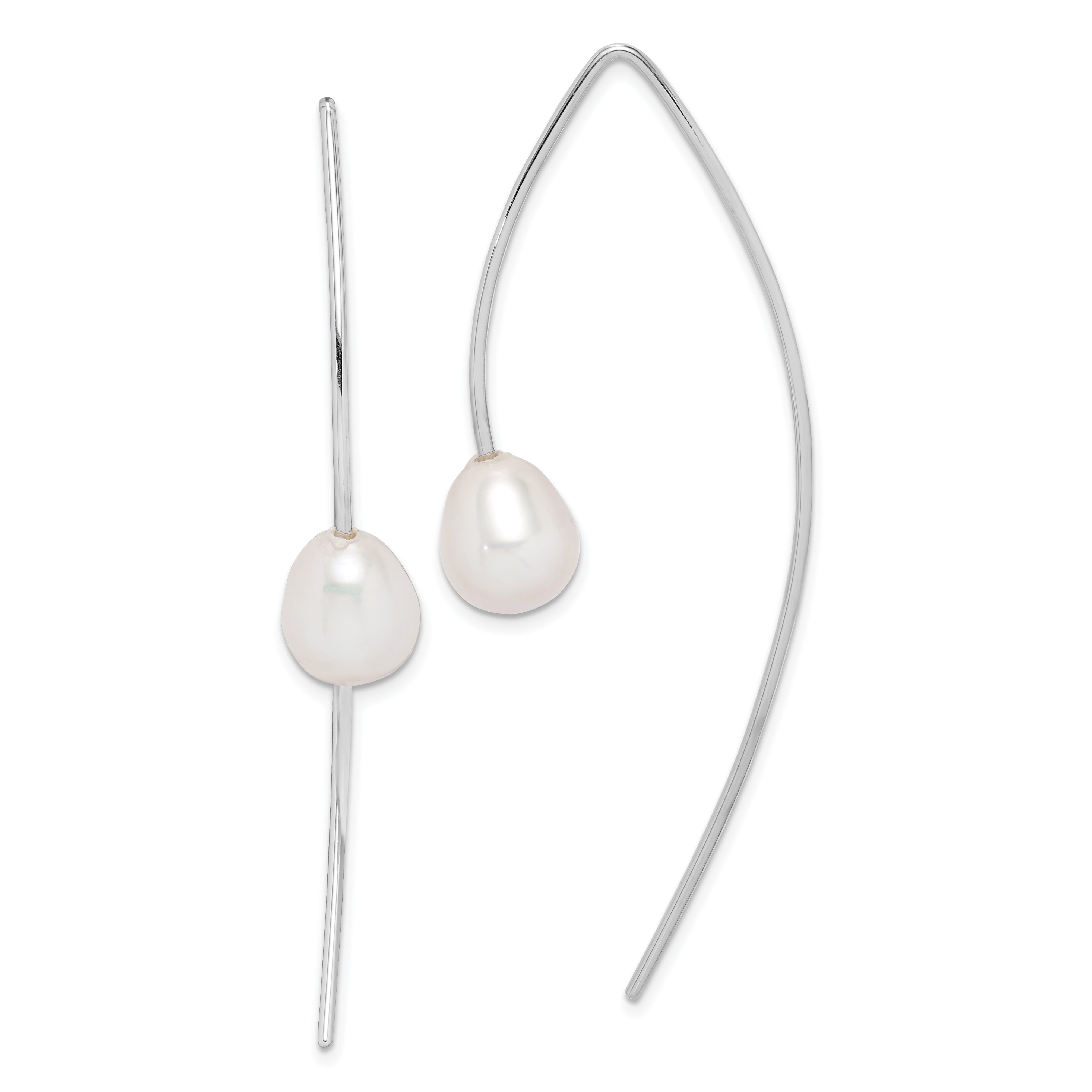 Sterling Silver Rhodium-plated 8-9mm White Teardrop Freshwater Cultured Pearl Threader Earrings Main image