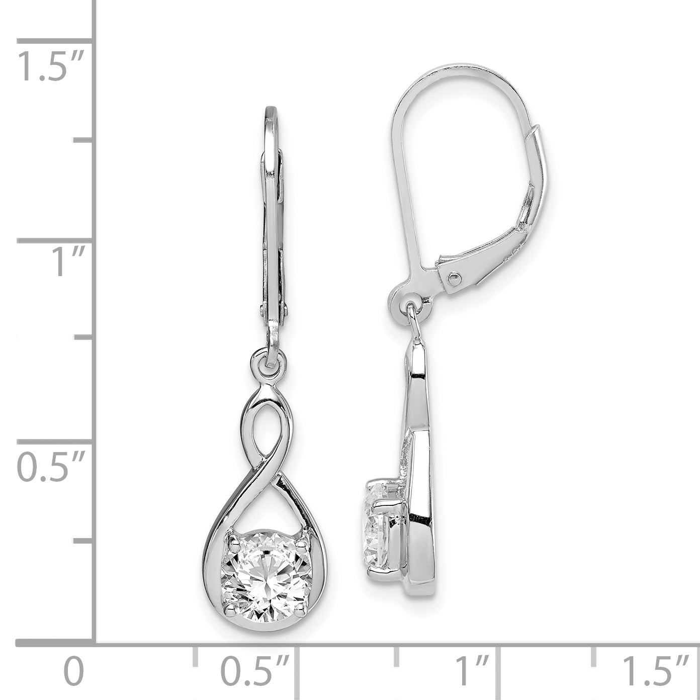 Sterling Silver Rhodium-plated Polished CZ Infinity Leverback Earrings Secondary image