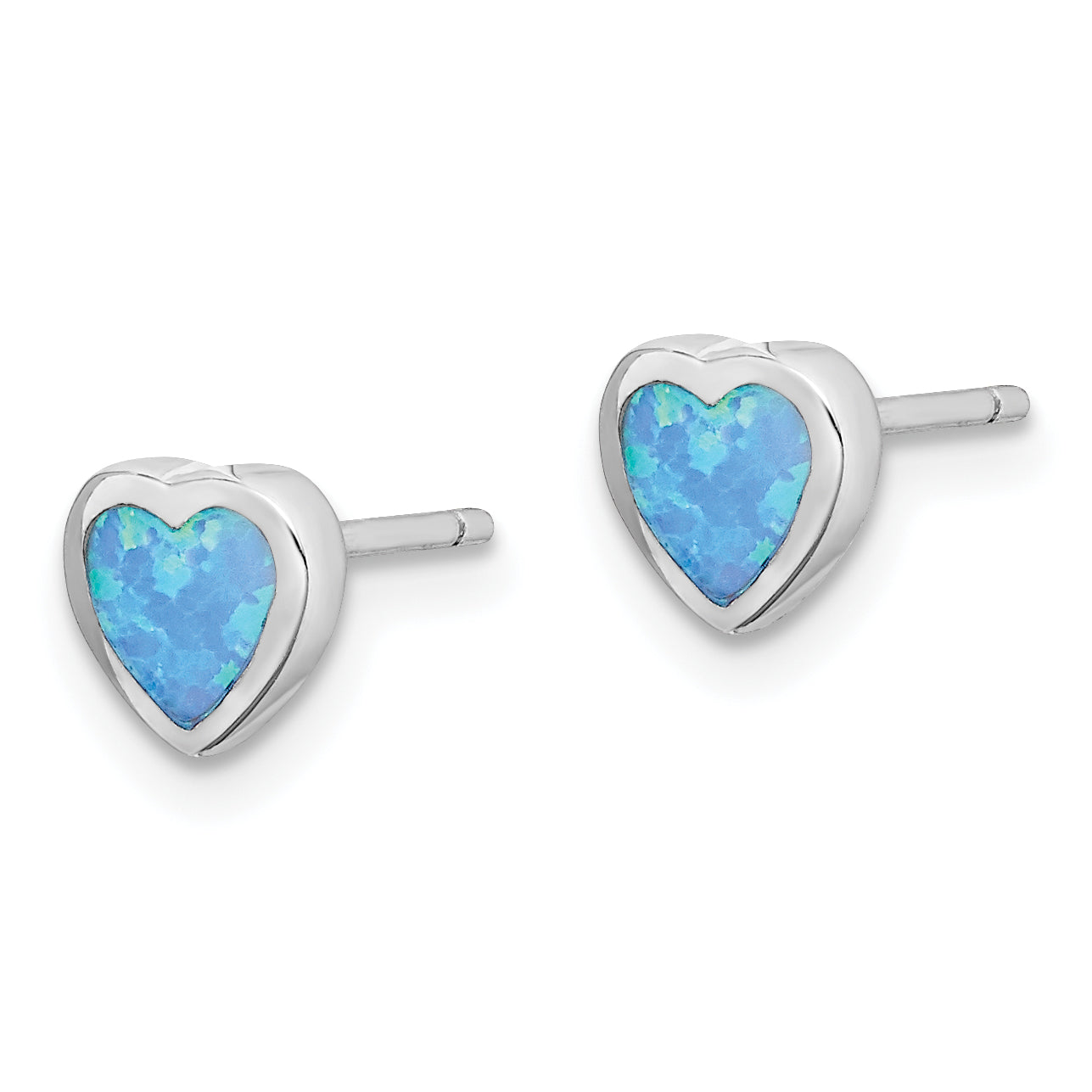 Sterling Silver Rhodium-plated 6mm Blue Created Opal Heart Post Earrings Secondary image