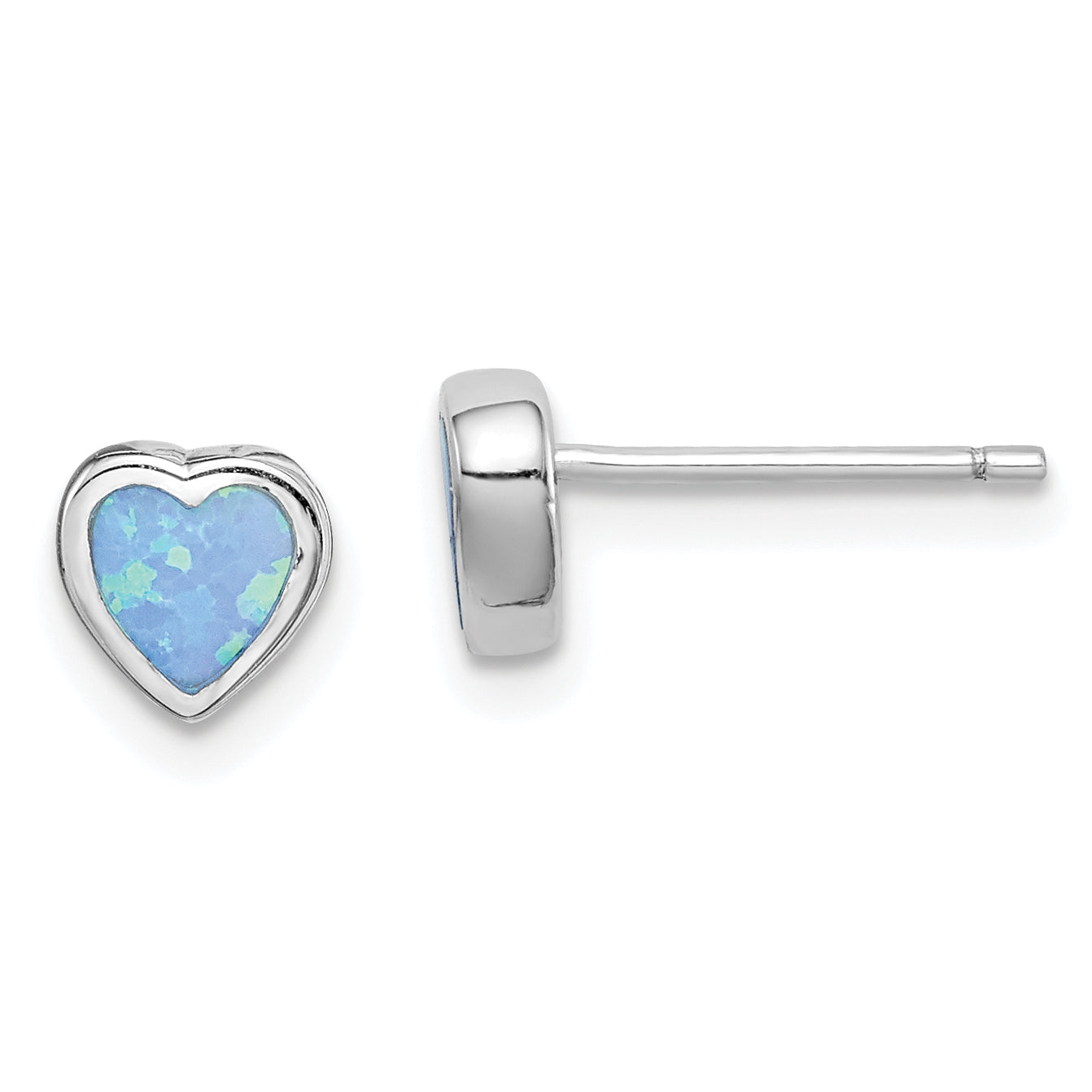 Sterling Silver Rhodium-plated 6mm Blue Created Opal Heart Post Earrings Main image