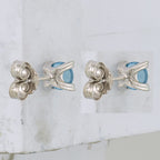 Round Blue Topaz Stud Earrings in Sterling Silver, 5mm - Sophia Jewelers
